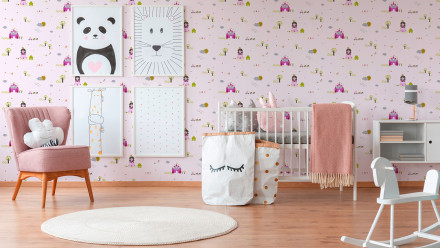 Non-woven wallpaper Little Stars A.S. Création children's wallpaper princess castle coloured pink 521