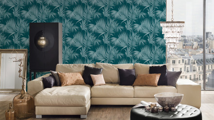 Country House Wallpaper Dream Again Michalsky Living Modern Country Style Palm Leaves Blue Green 055