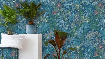 Colibri Livingwalls vinyl wallpaper modern leaves forest blue green yellow 301