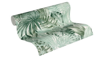 Vinyl wallpaper Greenery A.S. Création country style palm leaves green white 201