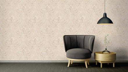 vinyl wallcovering textured wallpaper beige classic country style baroque ornaments flowers & nature Versace 2 152