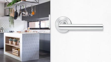 Handle E300B satin stainless steel - bathroom with clip-on rosettes
