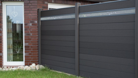 planeo Solid - garden fence design panel Alu30 stone grey co-ex