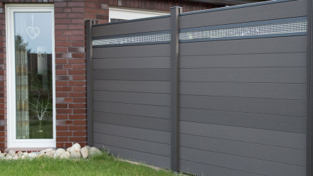 planeo Solid - garden fence design panel Alu15 stone grey co-ex