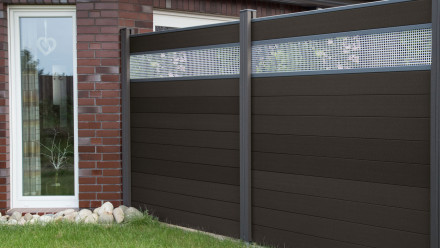 planeo Solid - garden fence design panel Alu30 walnut co-ex
