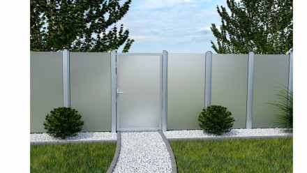 planeo Ambiente - glass privacy gate DIN left block stripes with aluminium frame 100 x 180 cm