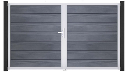 planeo Gardence Premium BPC door - DIN left 2-leaf stone grey co-ex with silver aluminium frame