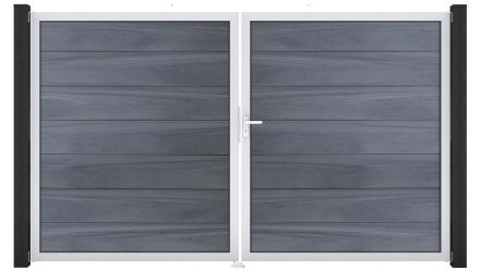 planeo Gardence Grande BPC door - DIN right 2-leaf stone grey co-ex with silver aluminium frame