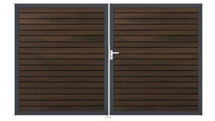 planeo Gardence rhombus door - DIN right 2-leaf walnut co-ex with anthracite aluminium frame