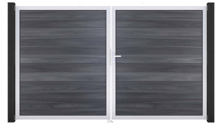 planeo Gardence BPC door - DIN right 2-leaf stone grey co-ex with silver aluminium frame