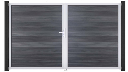planeo Gardence BPC door - DIN left 2-leaf stone grey co-ex with silver aluminium frame