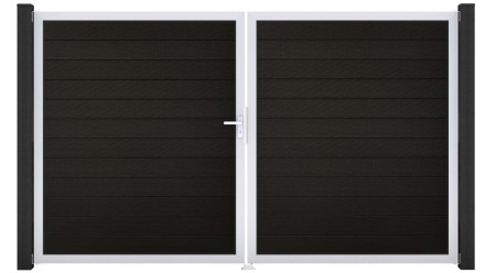 planeo Gardence BPC door - DIN Left 2-leaf Black co-ex with silver aluminium frame