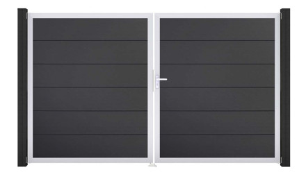 planeo Gardence PVC door - DIN right 2-leaf anthracite with silver aluminium frame