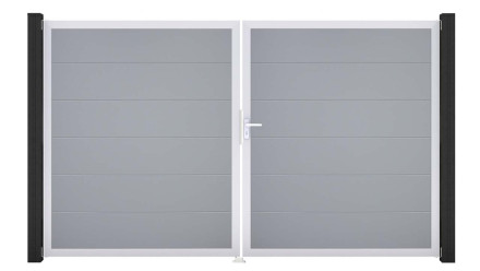 planeo Gardence PVC door - DIN right 2-leaf silver grey with silver aluminium frame