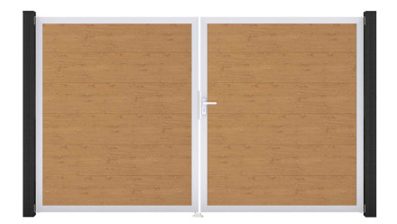 planeo Gardence PVC door - DIN right 2-leaf natural aspen oak with silver aluminium frame