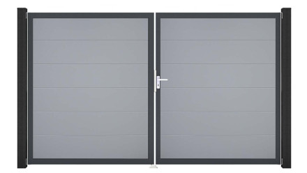 planeo Gardence PVC door - DIN right 2-leaf silver grey with anthracite aluminium frame