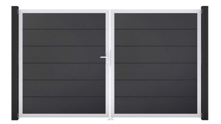 planeo Gardence PVC door - DIN left 2-leaf anthracite with silver aluminium frame