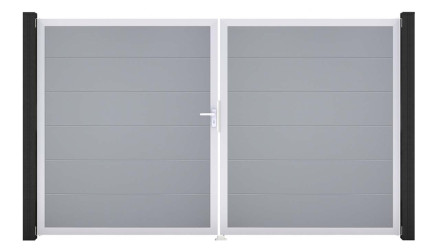 planeo Gardence PVC door - DIN left 2-leaf silver grey with silver aluminium frame