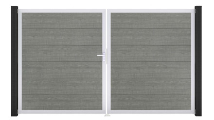 planeo Gardence PVC door - DIN left 2-leaf Grey Ash Cut with silver aluminium frame