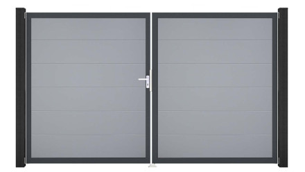 planeo Gardence PVC door - DIN left 2-leaf silver grey with anthracite aluminium frame