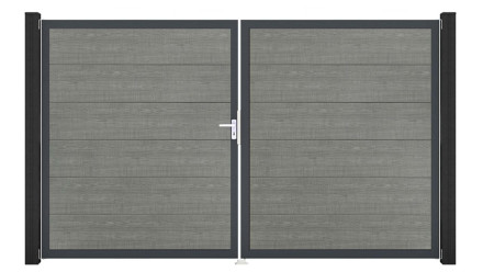 planeo Gardence PVC door - DIN left 2-leaf Grey Ash Cut with anthracite aluminium frame