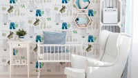 Non-woven wallpaper Little Stars A.S. Création children's wallpaper clothesline baby cream green white 442