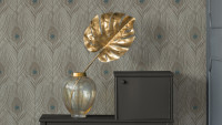 Vinyl Wallpaper Absolutely Chic Architects Paper Retro Peacock Feathers Blue Brown Grey 716