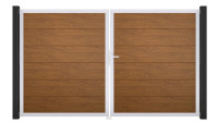 planeo Gardence PVC door - DIN right 2-leaf Golden Oak with silver aluminium frame