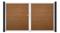 planeo Gardence PVC door - DIN left 2-leaf Golden Oak with silver aluminium frame