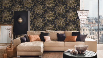Textile Wallpaper Metallic Silk Architects Paper Country Style Flowers Black Metallic 577