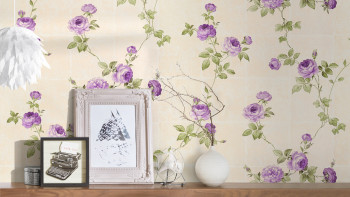 Vinyl wallpaper purple classic retro flowers & nature château 5 015