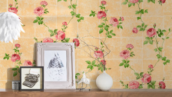 Vinyl wallpaper pink classic retro flowers & nature château 5 016