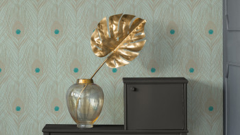 Vinyl Wallpaper Absolutely Chic Architects Paper Retro Peacock Feathers Metallic Blue Green 713