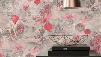 Vinyl wallpaper pink modern retro flowers & nature pictures Asian Fusion 662