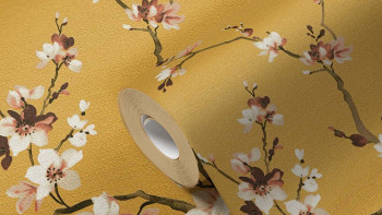 Vinyl Wallpaper Desert Lodge Flowers & Nature Vintage Yellow 201