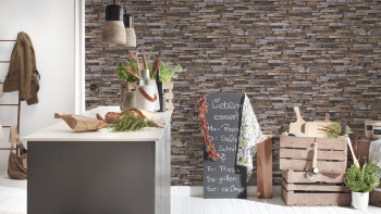 Vinyl wallpaper Best of Wood`n Stone 2nd Edition A.S. Création country style stone wall beige brown yellow 217