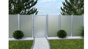 planeo Ambiente - glass privacy gate DIN left satin with aluminium frame 100 x 180 cm