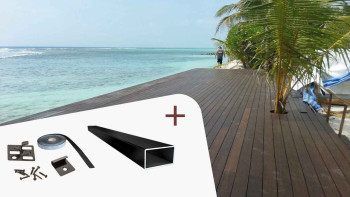 Complete set planeo wooden terrace 1.85m solid plank bamboo dark smooth/grooved