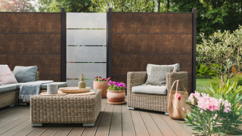 planeo Premo - HPL plug-in fence horizontal rust look 180 x 180 cm