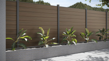planeo Gardence WPC fence - Walnut co-ex incl. design insert of your choice 180 x 180 cm