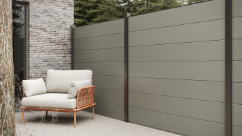 planeo Gardence WPC fence XL - Grey incl. design insert of your choice 180 x 180 cm