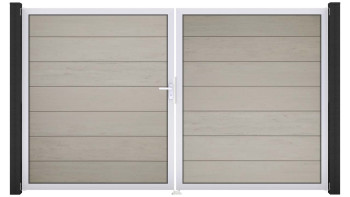 planeo Gardence Grande BPC door - DIN left 2-leaf Bi-Color Sand with silver aluminium frame