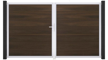 planeo Gardence Grande BPC door - DIN Left 2-leaf Walnut co-ex with silver aluminium frame