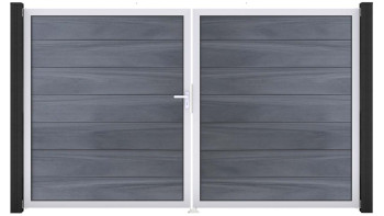 planeo Gardence Grande BPC door - DIN left 2-leaf stone grey co-ex with silver aluminium frame