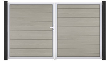 planeo Gardence BPC door - DIN left 2-leaf Bi-Color Sand with silver aluminium frame