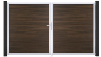 planeo Gardence BPC door - DIN left 2-leaf walnut co-ex with silver aluminium frame