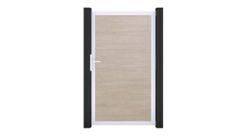 planeo Basic - PVC plug-in fence universal gate Sheffield Oak with aluminium frame in silver | EV1 100 x 180 cm