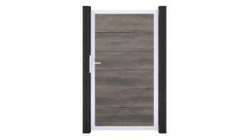 planeo Basic - PVC plug-in fence universal gate Monument Oak with aluminium frame in silver | EV1 100 x 180 cm