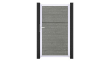 planeo Basic - PVC plug-in fence universal gate Grey Ash Cut with aluminium frame in silver | EV1 100 x 180 cm