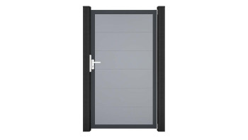 planeo Basic - PVC plug-in fence universal gate silver grey with aluminium frame in anthracite | DB703 100 x 180 cm